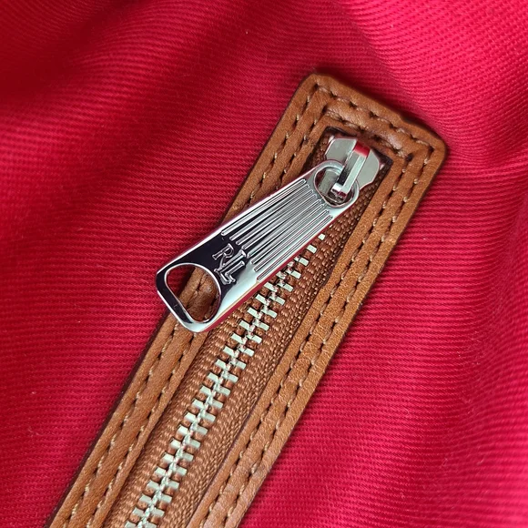 Lauren Ralph Lauren Black Nylon Shoulder Tote Bag Purse Brown Leather Trim - Picture 13 of 16